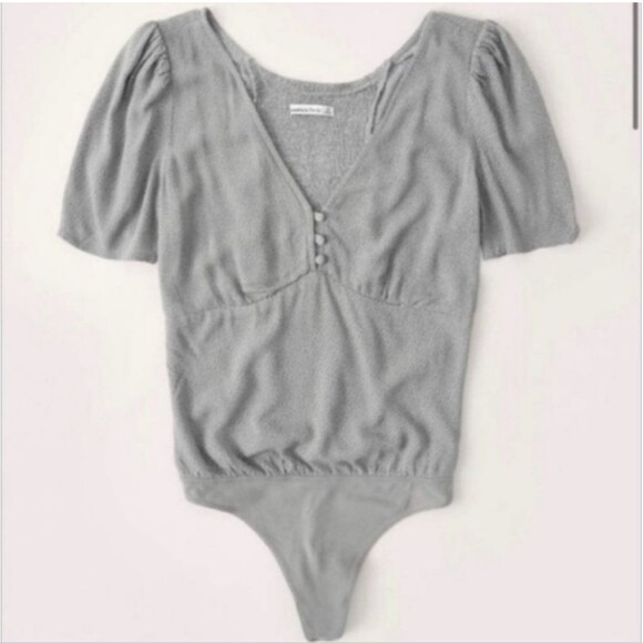 Abercrombie & Fitch Sage Green Polka Dot Puff Sleeve Bodysuit Women's Size XS - Picture 1 of 10